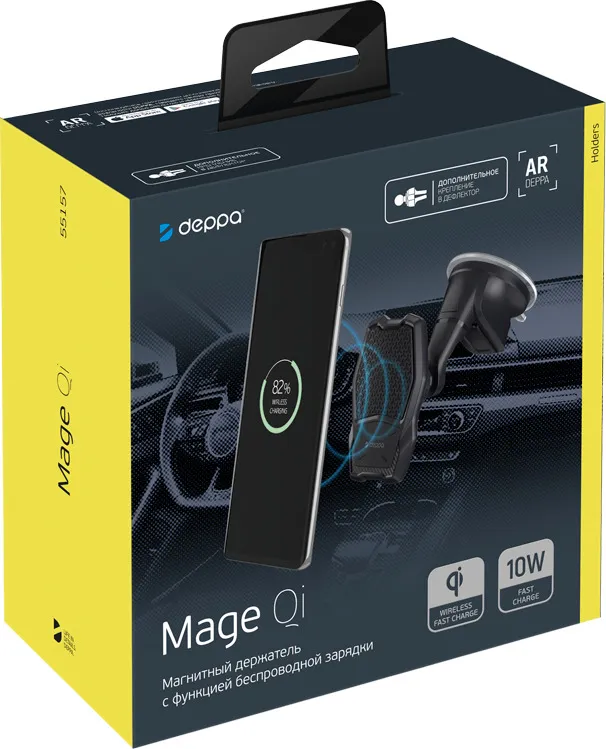 Автомобильный держатель Deppa Mage Safe Qi для iPhone, магнитный, черный